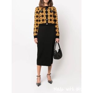 Alessandra Rich yellow heart knit checked cardigan
